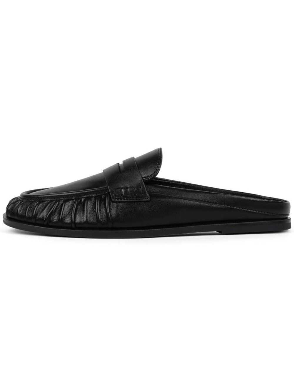 Women's Black Comfort Loafers Slingback Flats Ruched Toe Backless Slip-On